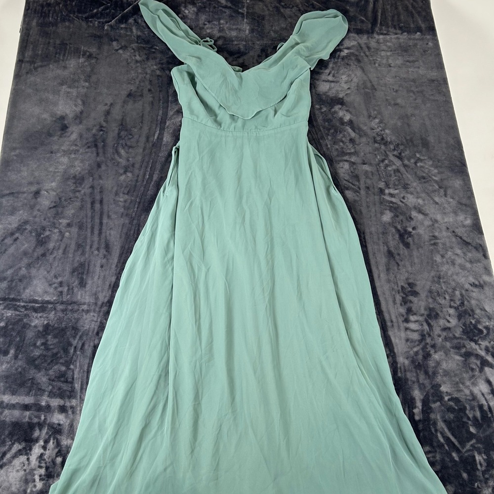 Birdy Grey Maxi Dress Womens Medium Sage Green Off Shoulder Ruffle Formal